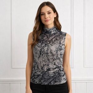 Willow Root Sheer Mock Neck Mesh Top Size Small Black Gray Layering Top